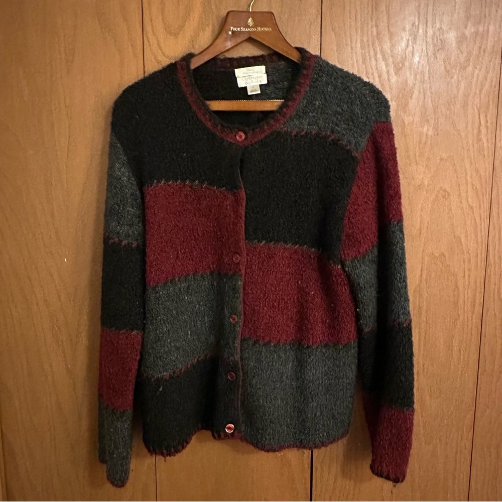 Christopher & Banks Red and Gray Cardigan Sweater